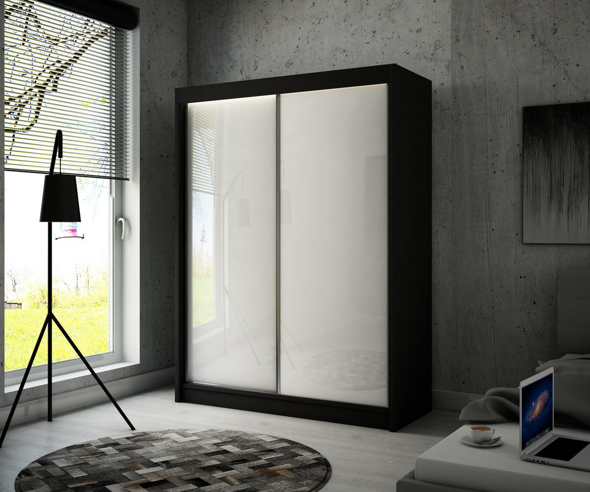 SCHIEBETÜRENSCHRANK TIPI II - Schwarz/Weiß, Holzwerkstoff (200/215/61cm) - Meblini