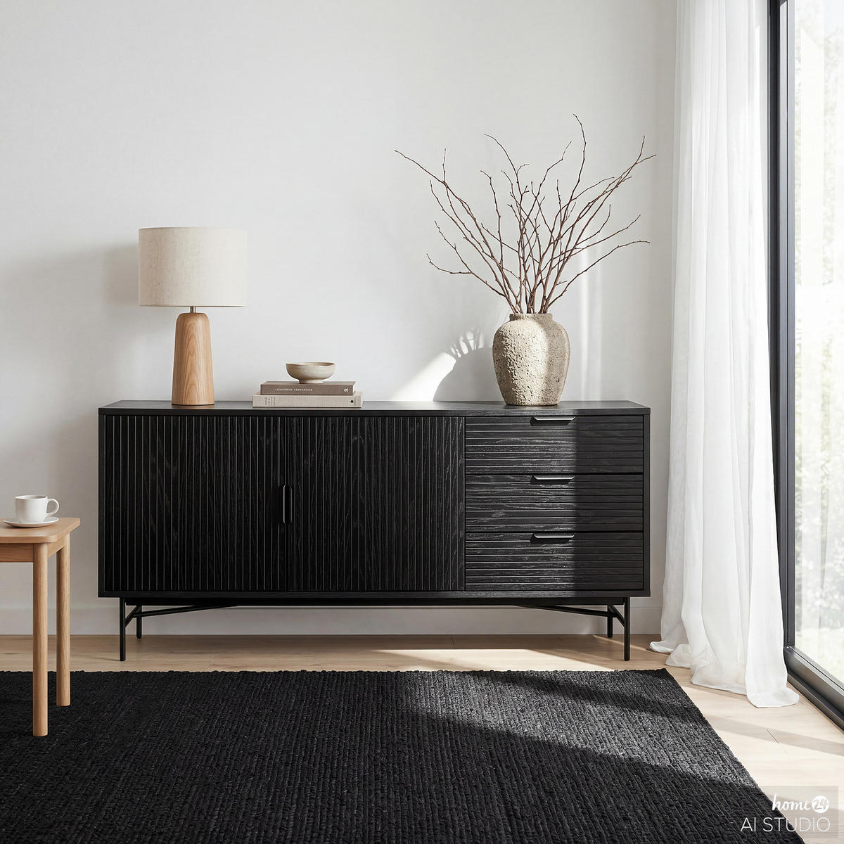 SIDEBOARD mit 2 Türen - Eichefarben/Schwarz, Holzwerkstoff/Metall (160/75/40cm) - home24