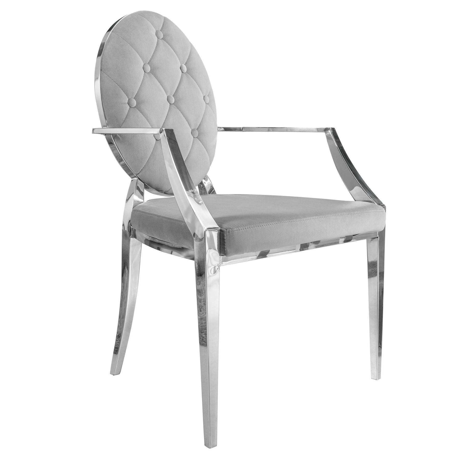 STUHL MODERN BAROCK Samt Edel-Grau 90 cm - Silberfarben/Grau, Textil/Metall (62/92/60cm) - riess-ambiente