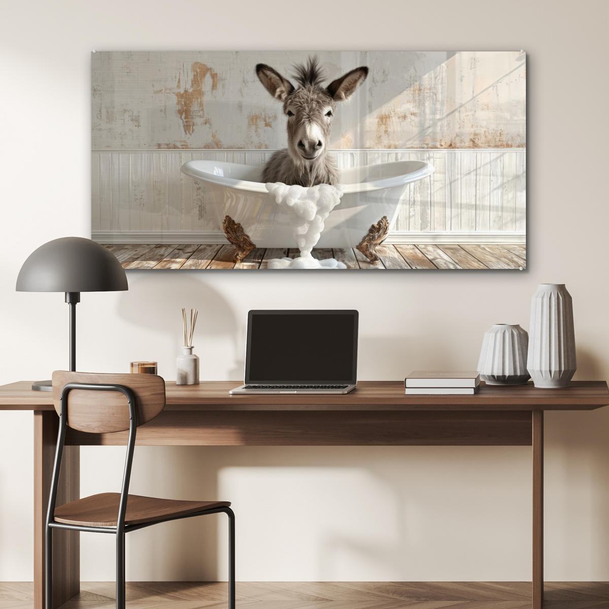 ACRYLGLASBILD Esel - Tiere - Badewanne - Schaumstoff 120x60 cm - Weiß, Glas (120/60cm) - MuchoWow