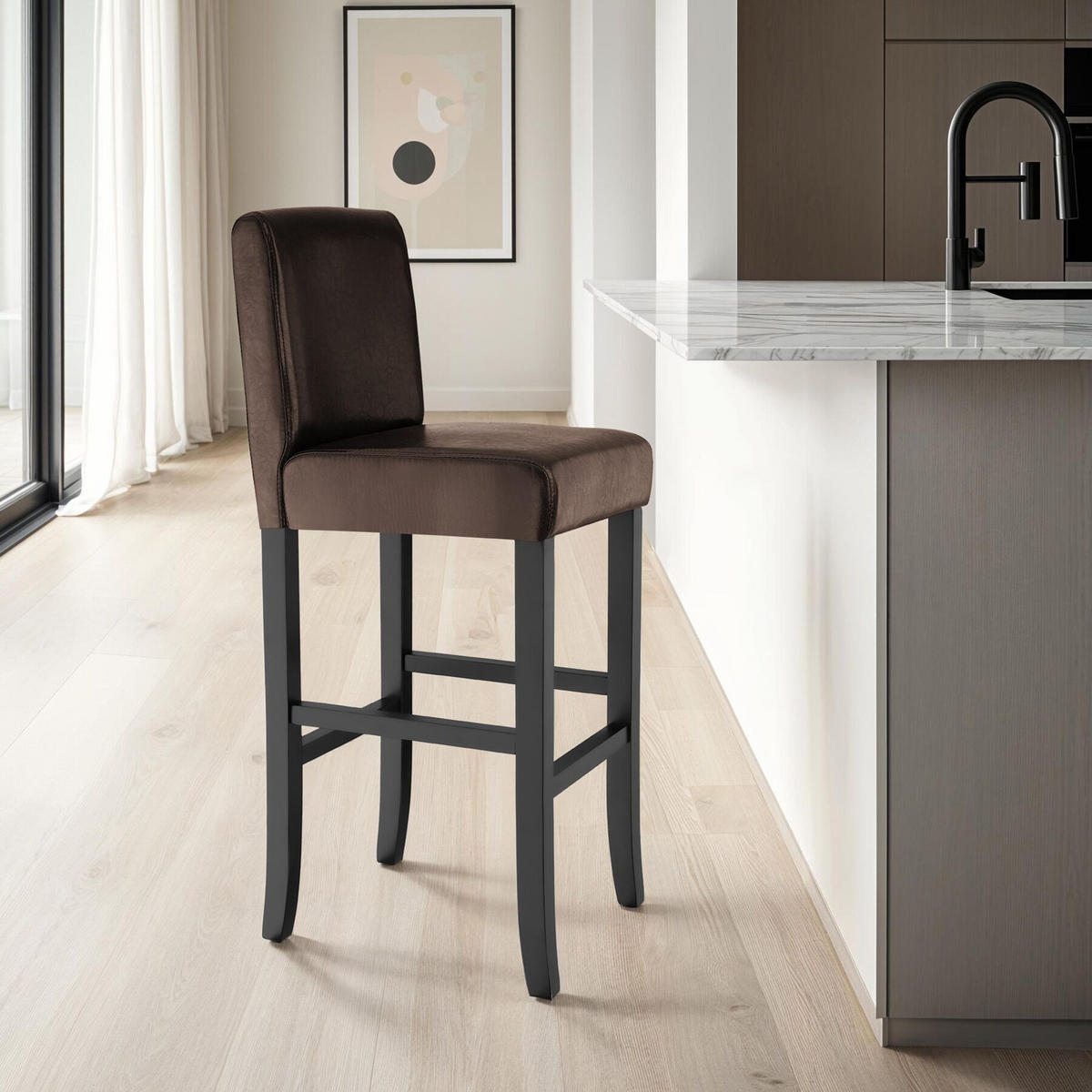 BARHOCKER 6er Set Kunstleder, Sitzhöhe 76 cm,antikbraun - Braun, Leder/Holz (40/107/41cm) - tectake