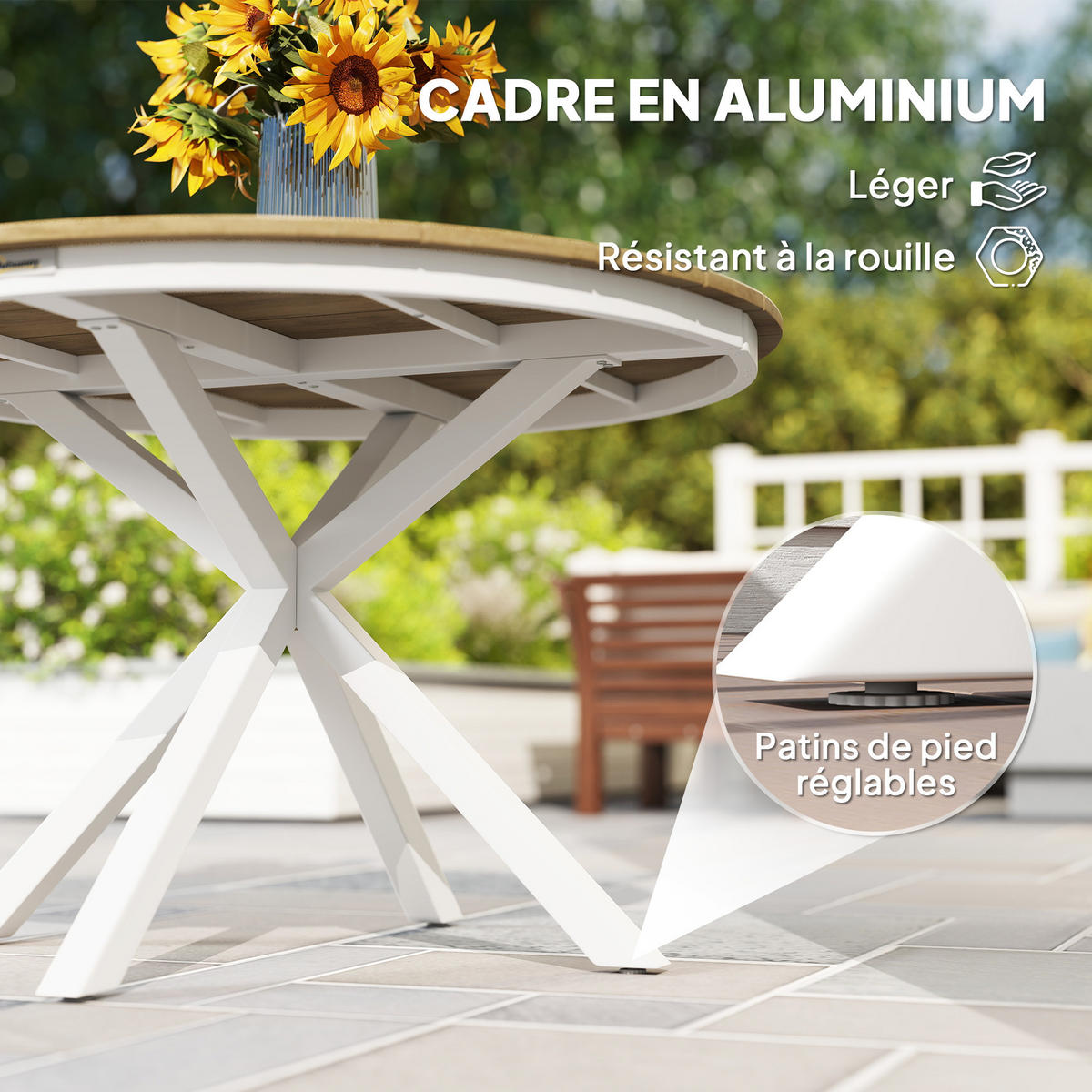 GARTENTISCH DE-14143 rund Ø118 cm, mit Lattenrost Teak - Teakfarben, Metall (118/118/74cm) - ComfortXL