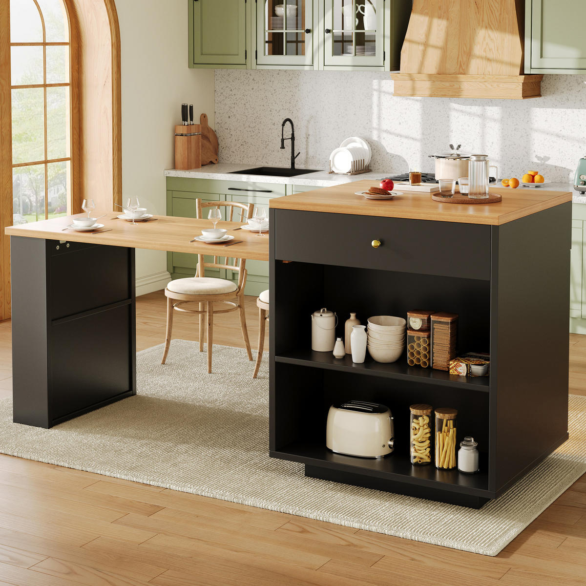 KÜCHENINSEL ausziehbar 122,5-195,5 cm Schwarz MDF Glas - Schwarz, Holz (59/93.5/122.5cm) - Beauniv