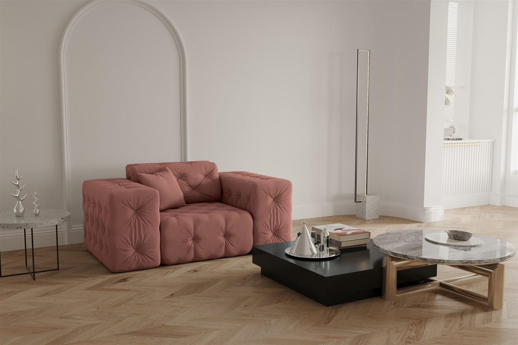 SESSEL Chantal - Rosa, Holzwerkstoff/Textil (121/78/96cm) - Fun Möbel