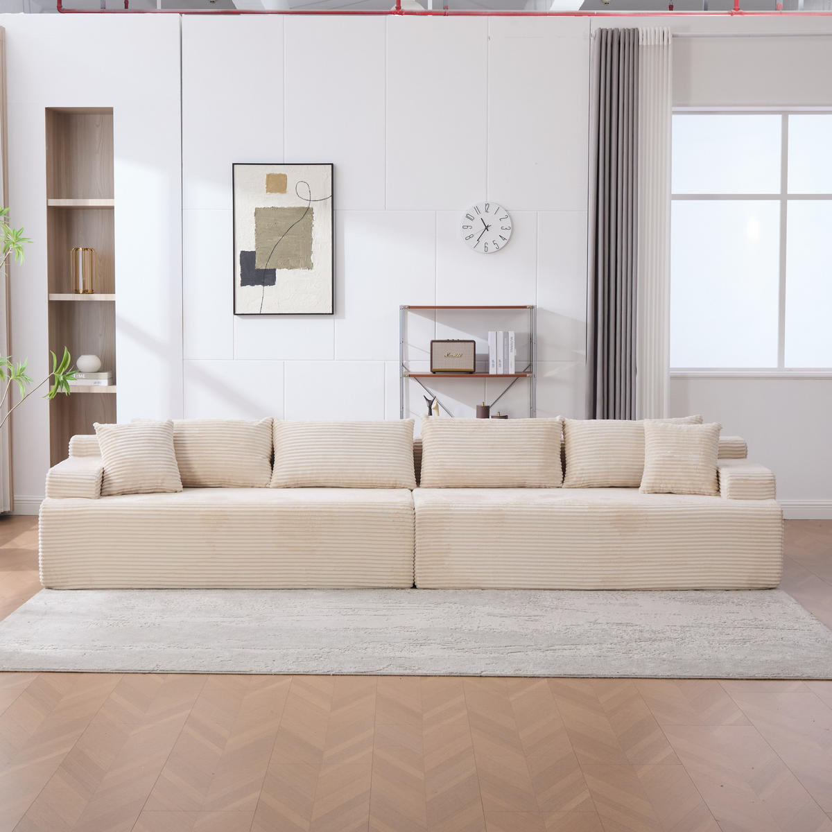 SOFAELEMENT 334/99/74.5 cm Elfenbein Chenille mit 30D hochelastischem Schaumstoff und rutschfestem Bode - Ecru, Textil (99/74.5/344cm) - Oxeza