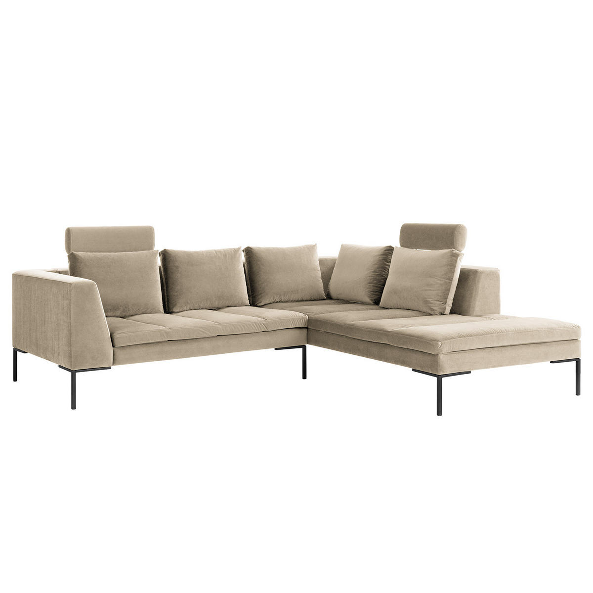 ECKSOFA mit Ottomane - Beige/Schwarz, Textil/Metall (255/230cm) - home24
