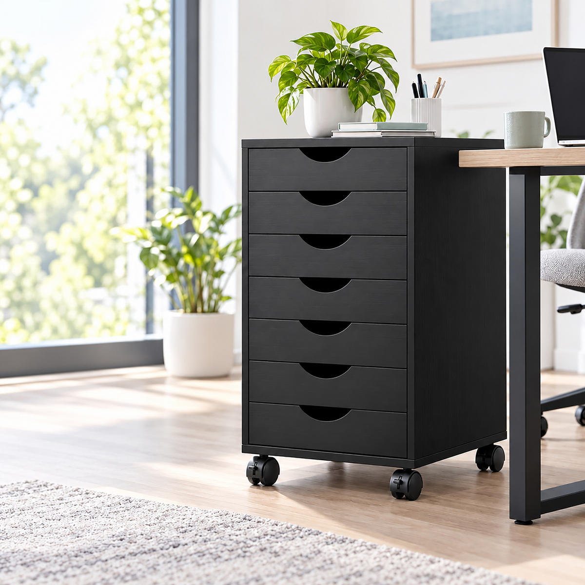 ROLLCONTAINER Industrial-Schwarz 7 Schubladen - Schwarz, Holzwerkstoff/Kunststoff (45/69/40cm) - Relaxdays
