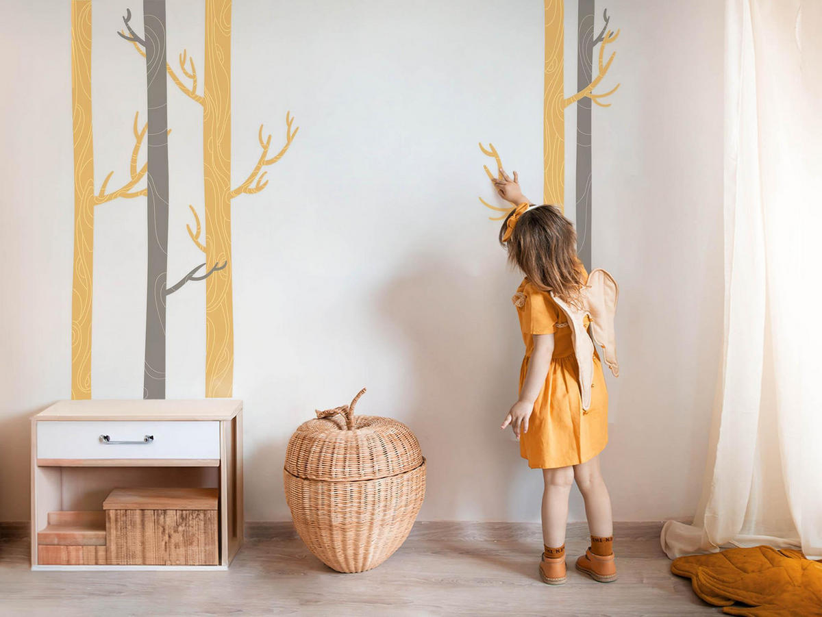 WANDAUFKLEBER 130x220cm - Zierbäume - Multicolor, Kunststoff (130/220/0.1cm) - Wallfluent