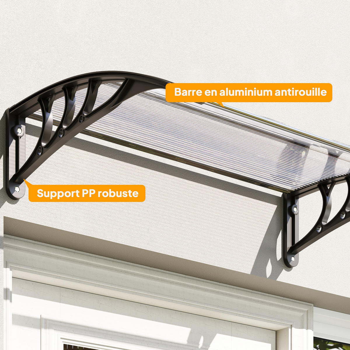 VORDACH DE-13918 Polycarbonat/Aluminium 100/75 cm, UV-Schutz Transparent - Schwarz, Kunststoff (75/23/100cm) - ComfortXL