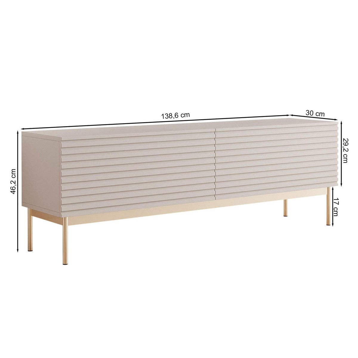 TV-LOWBOARD Linearis Kaschmirgrau 139 cm - Taupe/Goldfarben, Holzwerkstoff/Metall (138.6/46.2/30cm) - Selsey