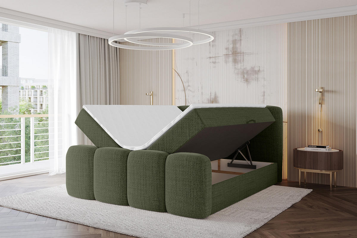 AMERICKÁ postel s matrací H4 a roštem – NINA-Z – 120 × 200 cm – zelená - zelená barva, kompozitní dřevo (120/200cm) - ALTDECOR