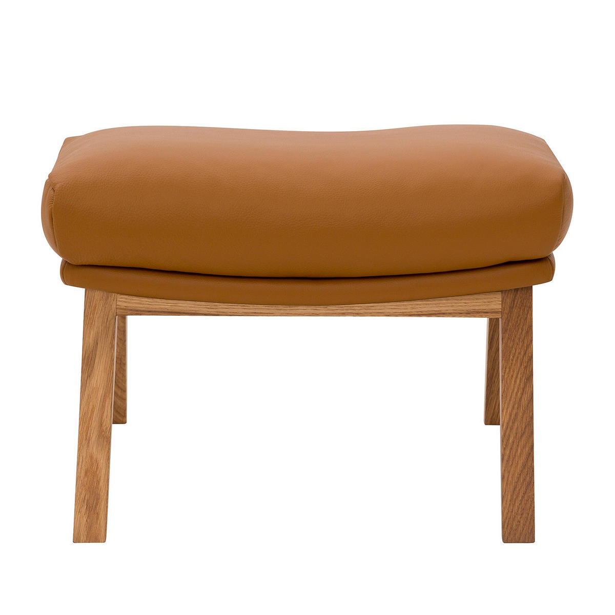 POLSTERHOCKER mit Holzfüßen - Eichefarben/Cognac, Leder/Eichenholz (51/37/41cm) - home24