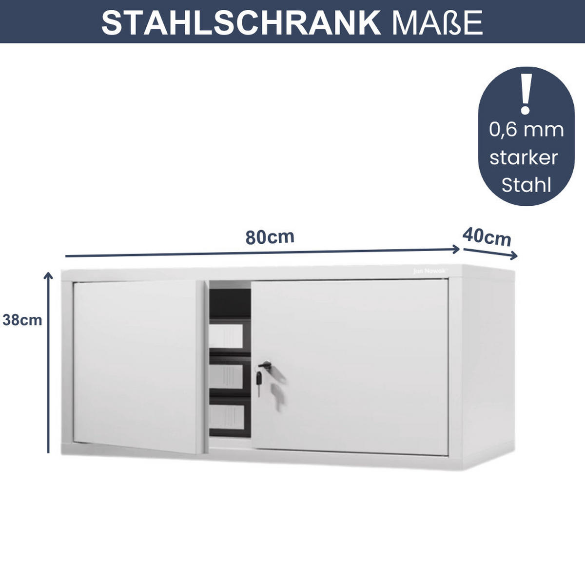 SCHRANKERWEITERUNG Aktenschrank mit 2 Flügeltüren 38x80x40cm Weiß - Weiß, Metall (80/38/40cm) - DELUKE