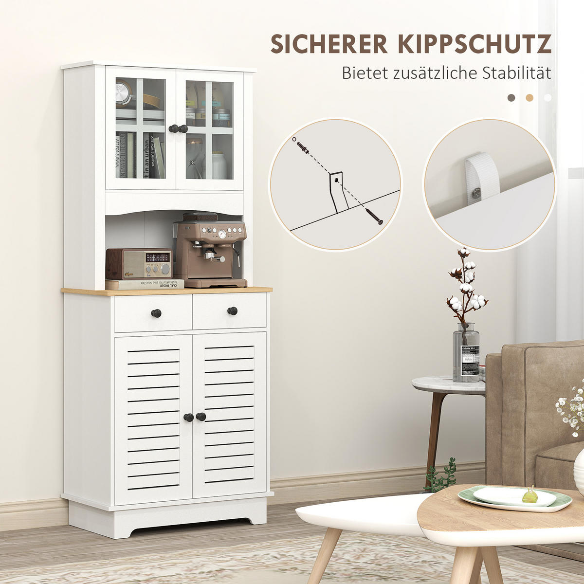 KÜCHENSCHRANK, Hochschrank mit Schränken, Küchenbuffet mit verstellbaren Ablagen - Schwarz/Weiß, Holzwerkstoff/Metall (39.5/170/68cm) - HOMCOM