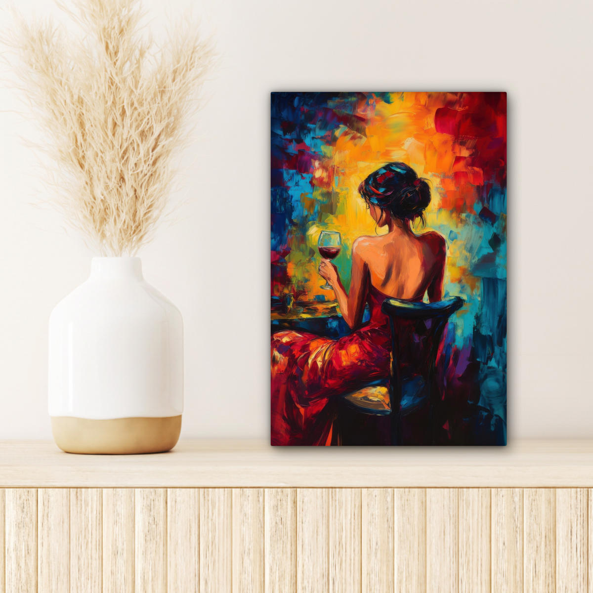 LEINWANDBILD Wein - Frau - Stimmungsvoll - Farbenfroh 20x30 cm - Bordeaux, Textil (20/30cm) - MuchoWow