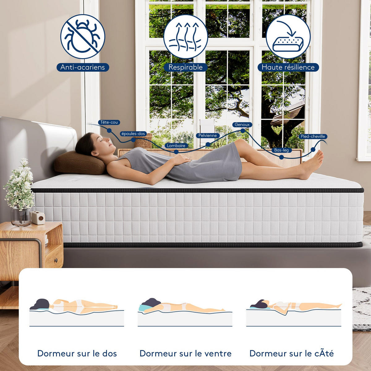 SCHAUMSTOFFMATRATZE 180/200 cm, Höhe ca.: 30 cm, beidseitig verwendbar - Weiß, Textil (180/200cm) - DEWINNER