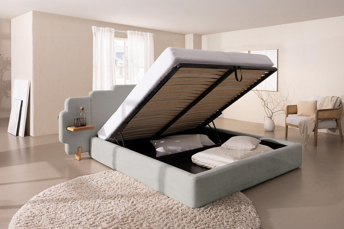 POLSTERBETT - Chenille - Hellgrau, Textil (160/200cm) - home24