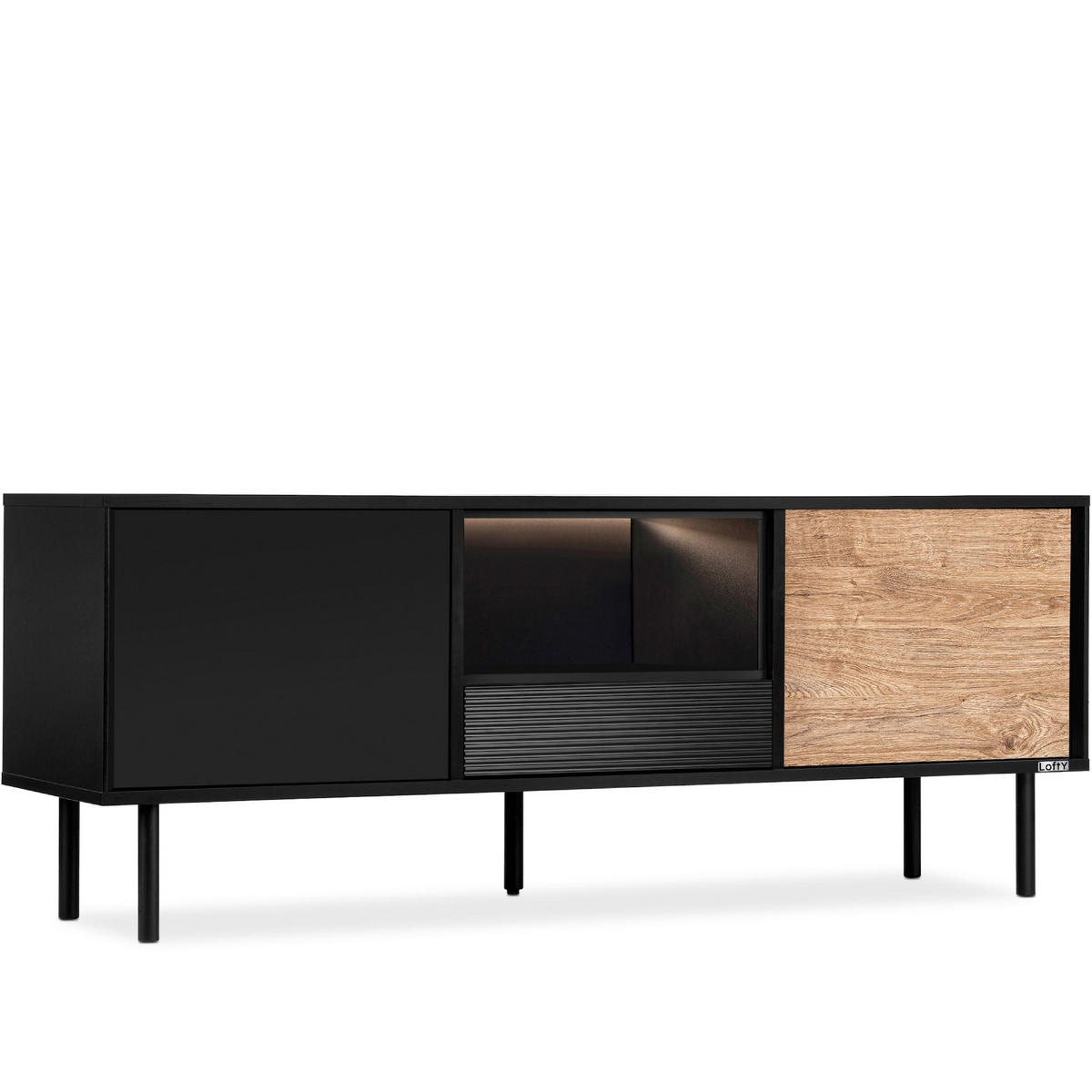 TV-SCHRANK LOFTY Loft-Stil, schwarz - Eichefarben/Schwarz, Holzwerkstoff (152/59/41cm) - KONSIMO®