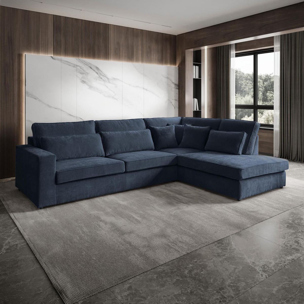 ECKSOFA Parma ohne Schlaffunktion dunkelblau rechts - Schwarz/Dunkelblau, Textil (314/224cm) - Beautysofa