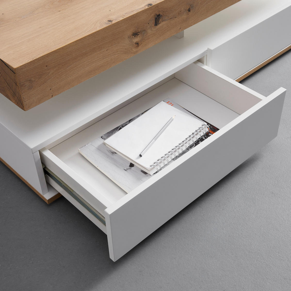 COUCHTISCH Cara Weiß/ Eichefarben MDF mit Stauraum - Weiß, Holz (110/60/38cm) - Bessagi Home
