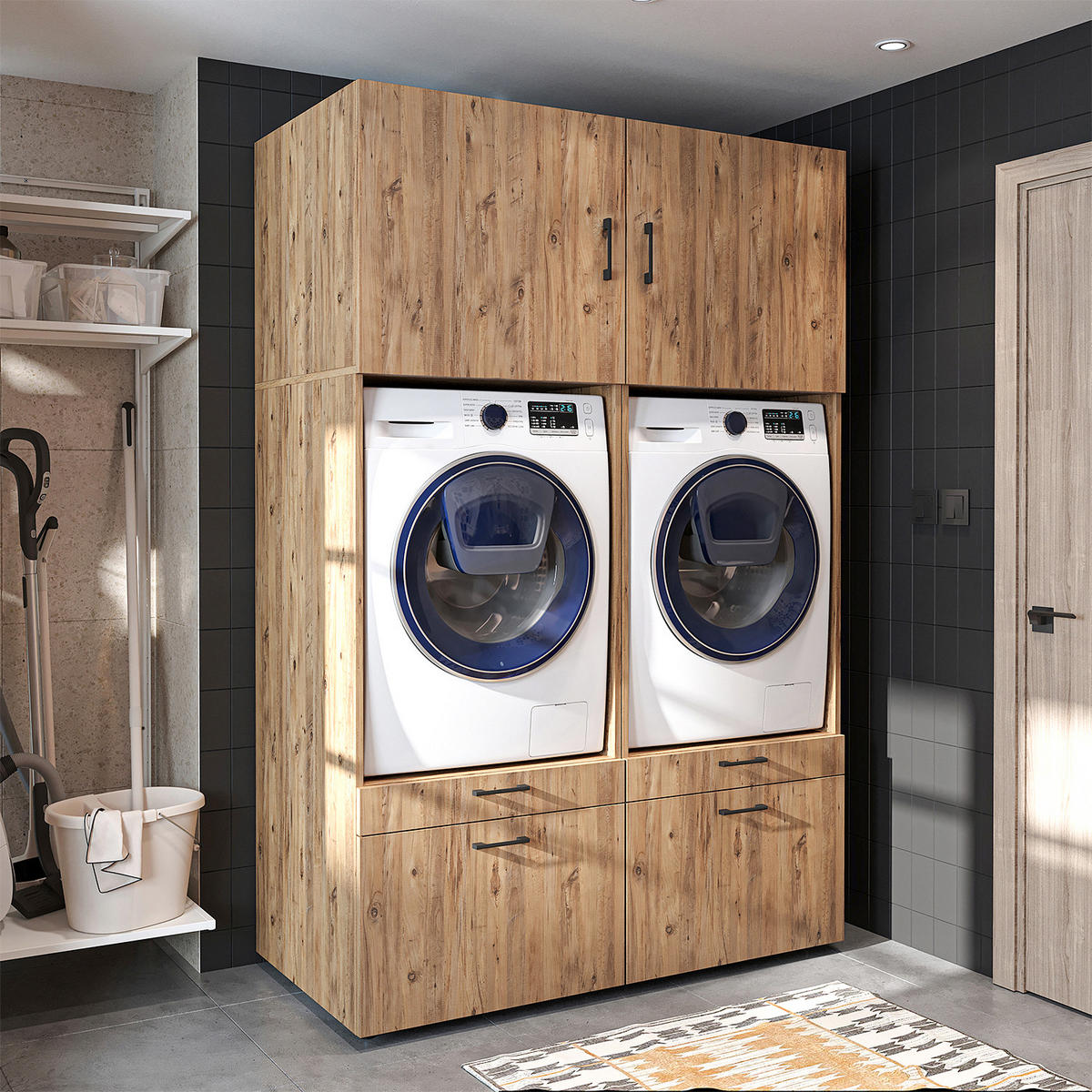 WASCHMASCHINENSCHRANK Serie 3 134cm Breit, 205cm Hoch - Eichefarben, Holzwerkstoff (134/205/67cm)