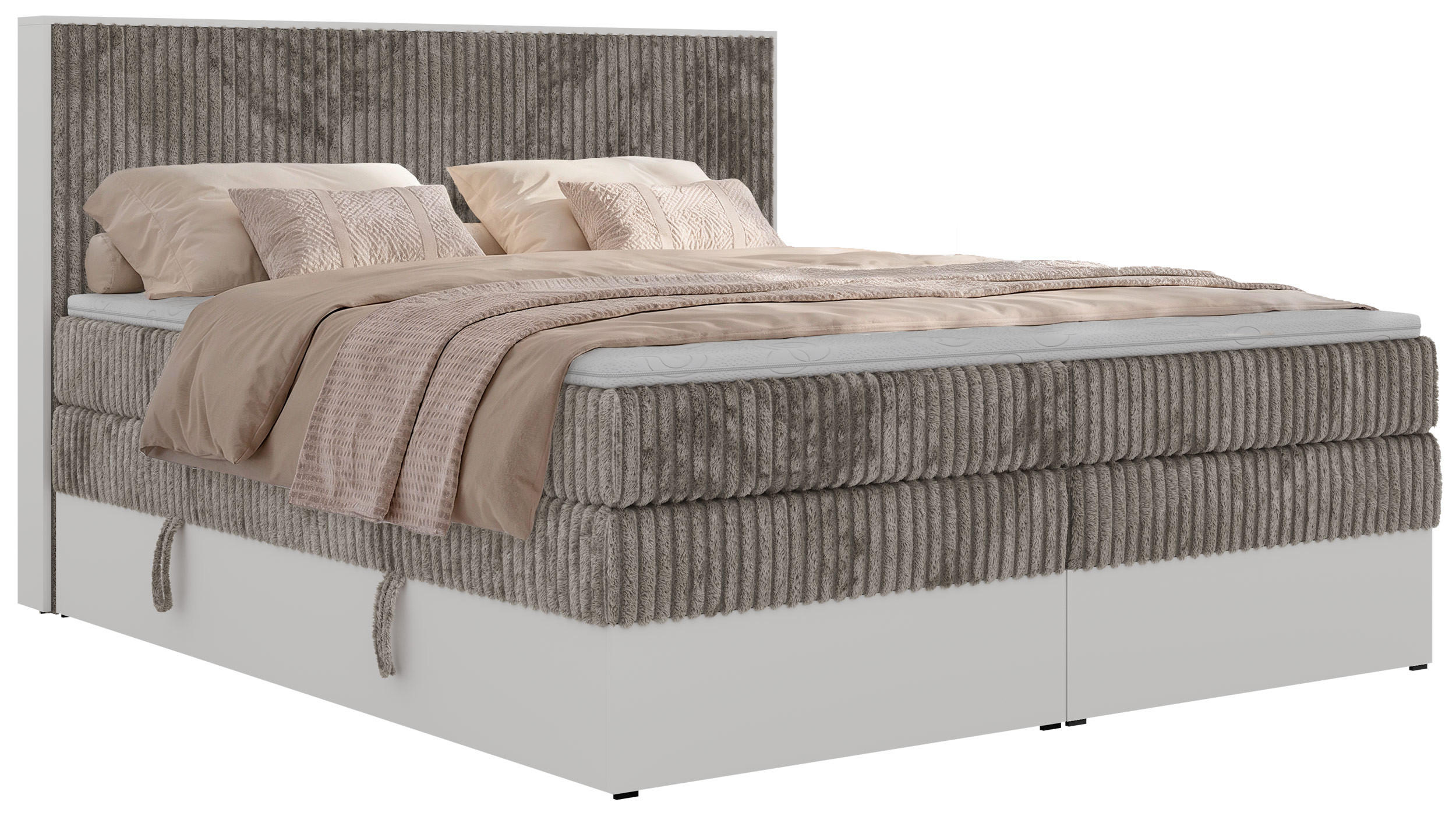 MKS POSTEL BOXSPRING TRAVIT KING 140/200 - Světle hnědá Manšestr - Topper Visco - H4
