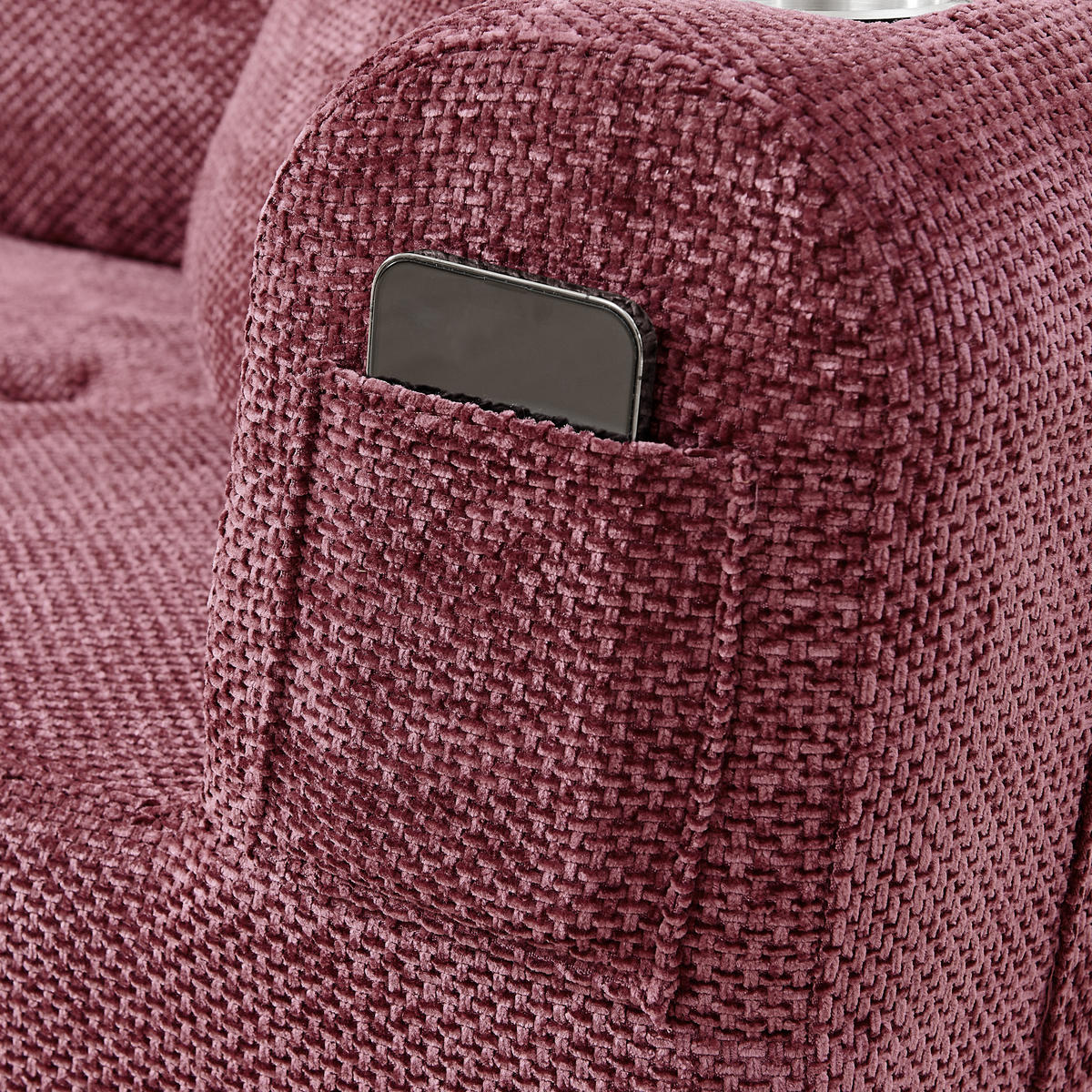 ECKSOFA DE-35043 L-Form mit Becherhalter Weinrot - Weinrot, Textil (170/255cm) - ComfortXL