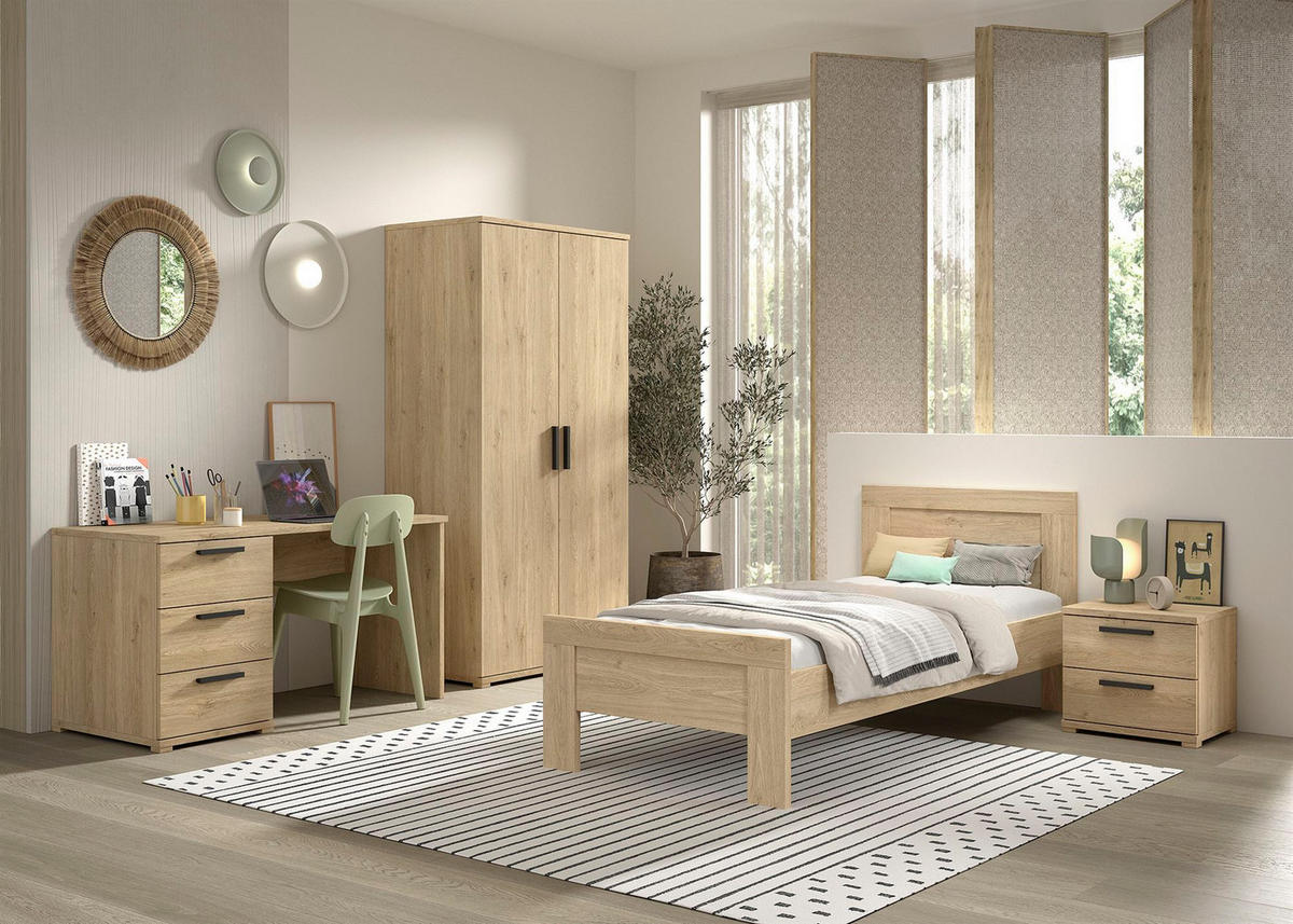 JUGENDZIMMER Set Keelia Eiche Melamin 4tlg Möbel - Eichefarben, Kunststoff (100/1/200cm) - 58aufmkessel