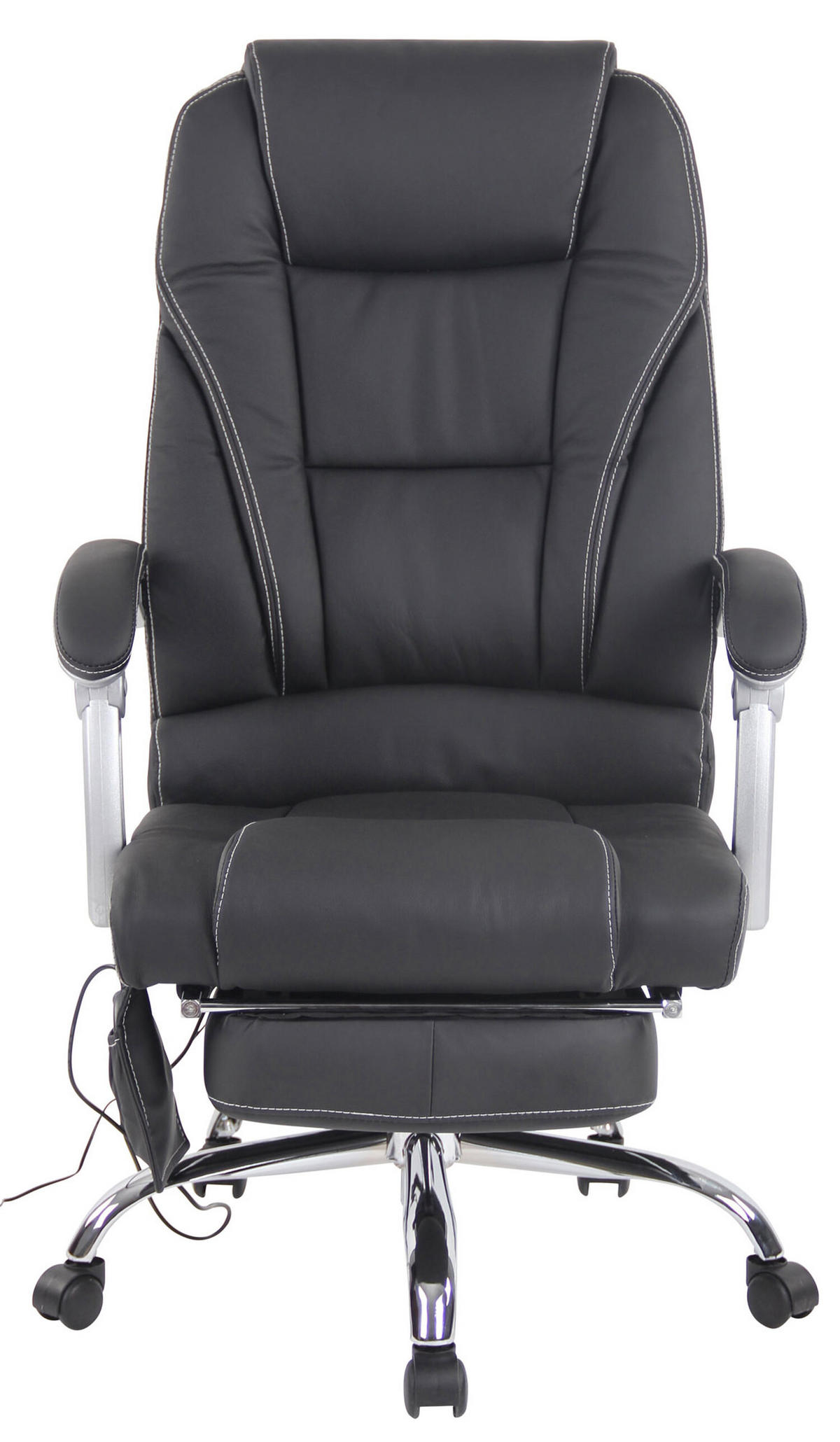 BÜROSTUHL Pacira, Echtleder mit Massagefunktion Schwarz - Schwarz, Leder/Metall (68/127/64cm) - TPFLiving