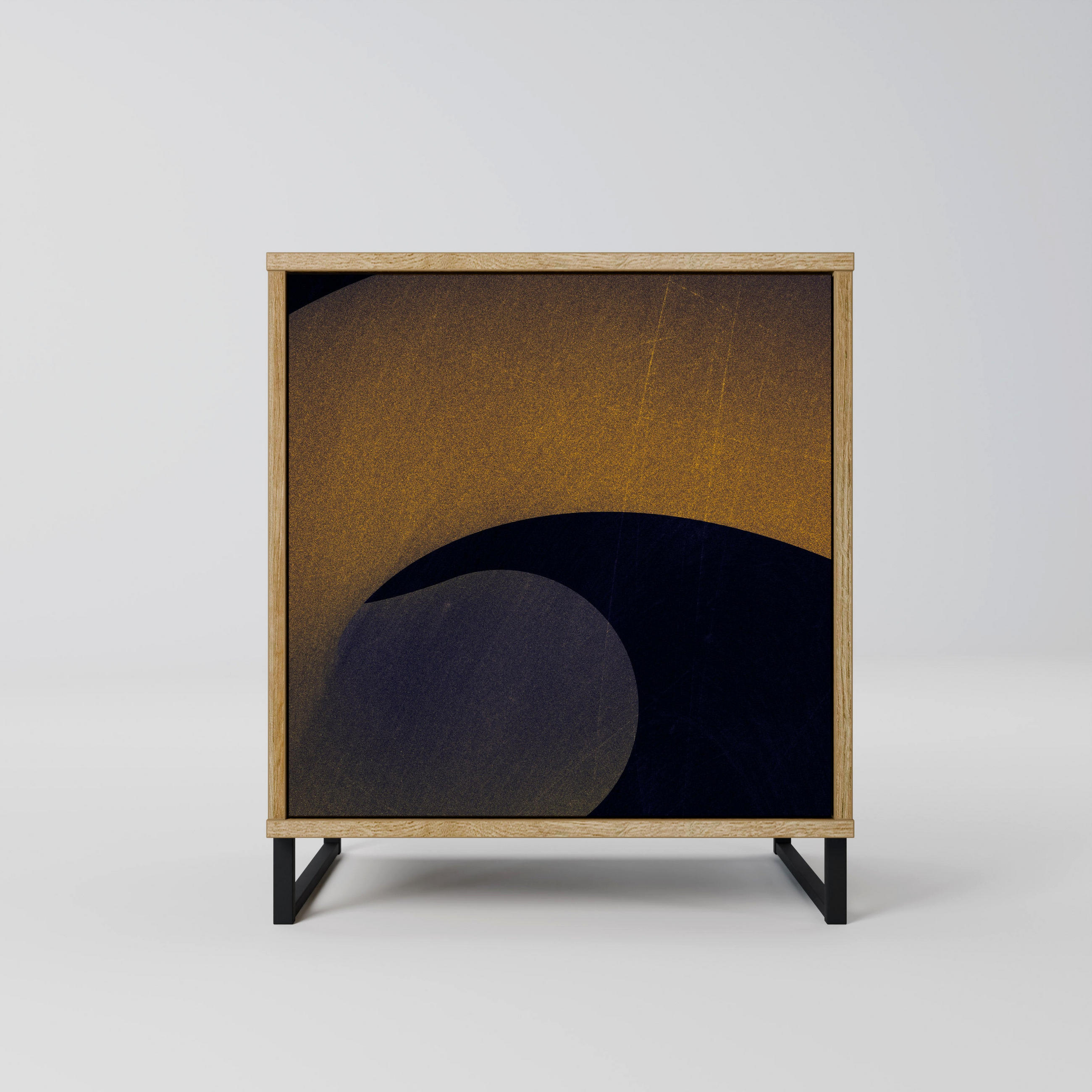 SIDEBOARD HOLLOW TIME, Eichefarben, 57,5x42x67,5 cm, Schwarze Metall-Rahmenfüße - Eichefarben/Multicolor, Holzwerkstoff/Metall (57.5/67.5/42cm) - SpaceRebels