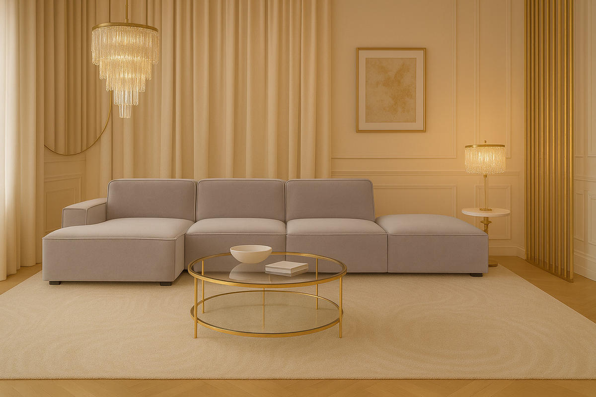 ECKSOFA Cursal L-Form, Stoff Salvador, Grau + Hocker, Links - Grau, Holz (341/166cm) - Kaiser Möbel