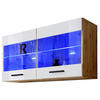 HÄNGEVITRINE SAVONA, Weiss, LED Blau - Eiche Wotan/Schwarz, Glas/Holzwerkstoff (100/50/27.2cm) - Komodee