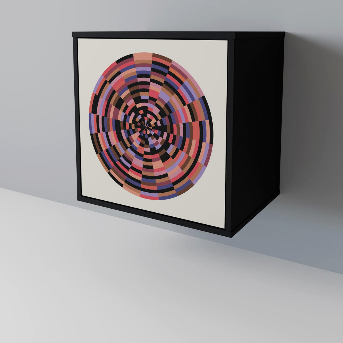 SIDEBOARD BROWN CIRCLES, Schwarz, 57,5x42x72,5 cm, Schwarze Metallfüße - Multicolor/Schwarz, Holzwerkstoff/Metall (57.5/72.5/42cm) - SpaceRebels
