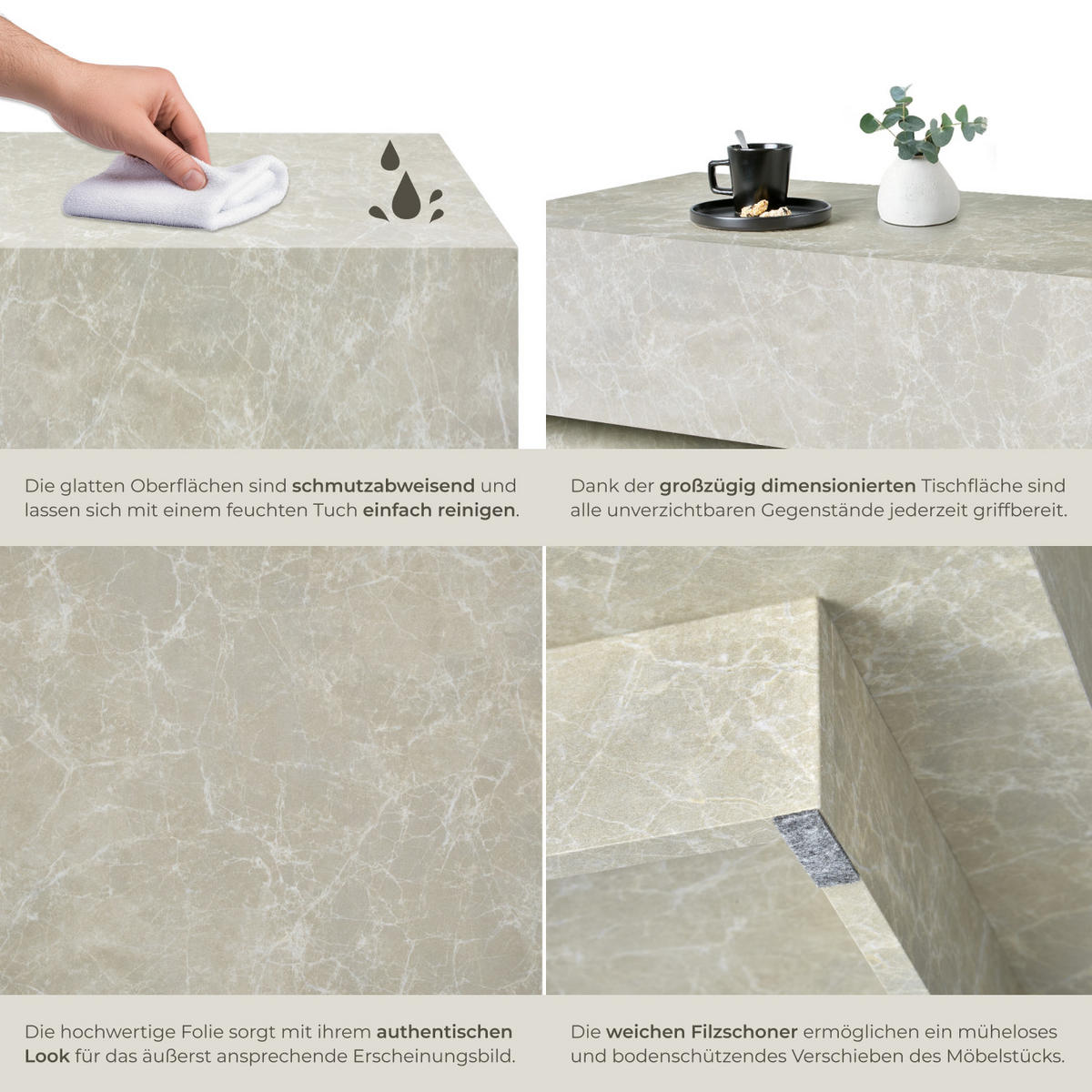 COUCHTISCH Lasley,inkl. Bodenschoner, Belastbarkeit 45 kg,Travertin Optik - Beige, Holz (60/120/35cm) - tectake