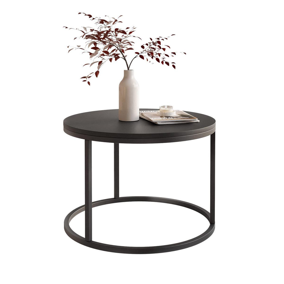 COUCHTISCH 60 cm rund Schwarz, Schwarz Gestell - Schwarz, Holzwerkstoff (60/60/42cm) - Idohome