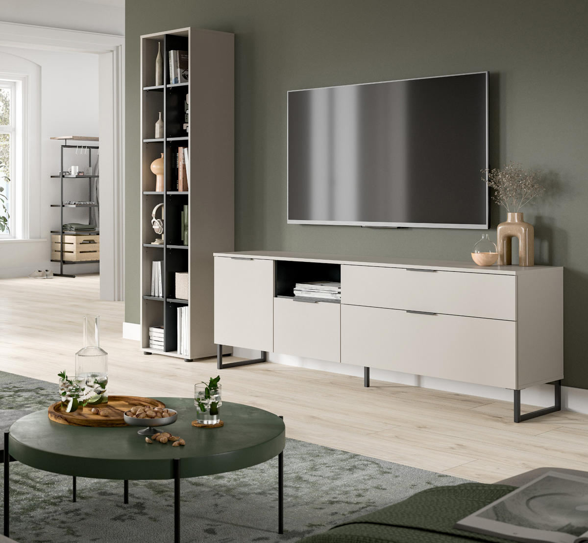 WOHNWAND kaschmir, schwarz 245 cm, Wohnkombination mit Soft-Close-Funktion - Kaschmir/Schwarz, Holzwerkstoff/Kunststoff (245/192/41cm) - Inn.Furn