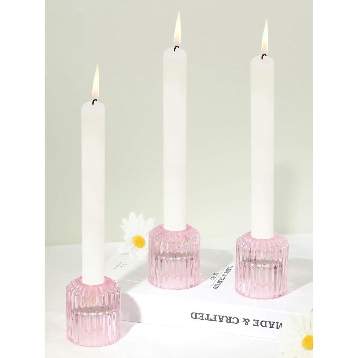 KERZENSTÄNDER 3er Set Glas Rosa - Rosa, Glas (5.3/6/5.3cm)