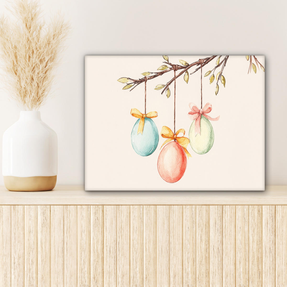 LEINWANDBILD Osterkuchen - Schleife - Eier Wandbild 40x30 cm - Creme, Textil (40/30cm) - MuchoWow