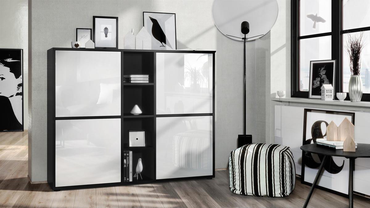 HIGHBOARD Cuba Türen in Weiß Hochglanz - Weiß Hochglanz, Holzwerkstoff (130.5/105.5/35.5cm) - Vladon