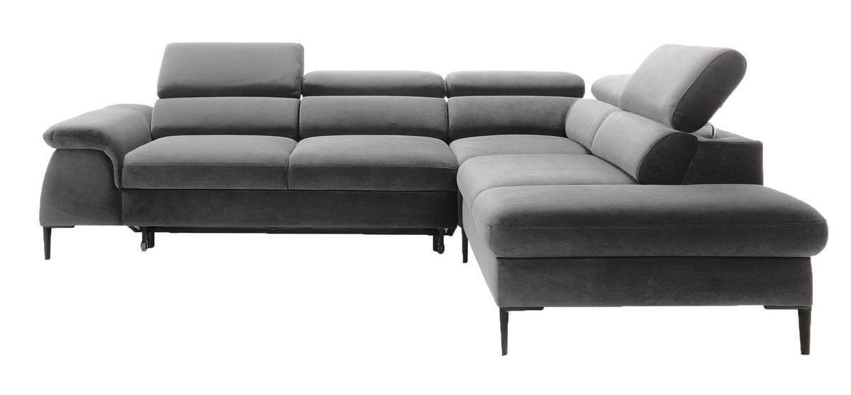 SCHLAFSOFA 280 cm Amaro L mit verstellbaren Kopfstützen, Rechts, Grau - Grau, Holz (214/280cm) - Emporius