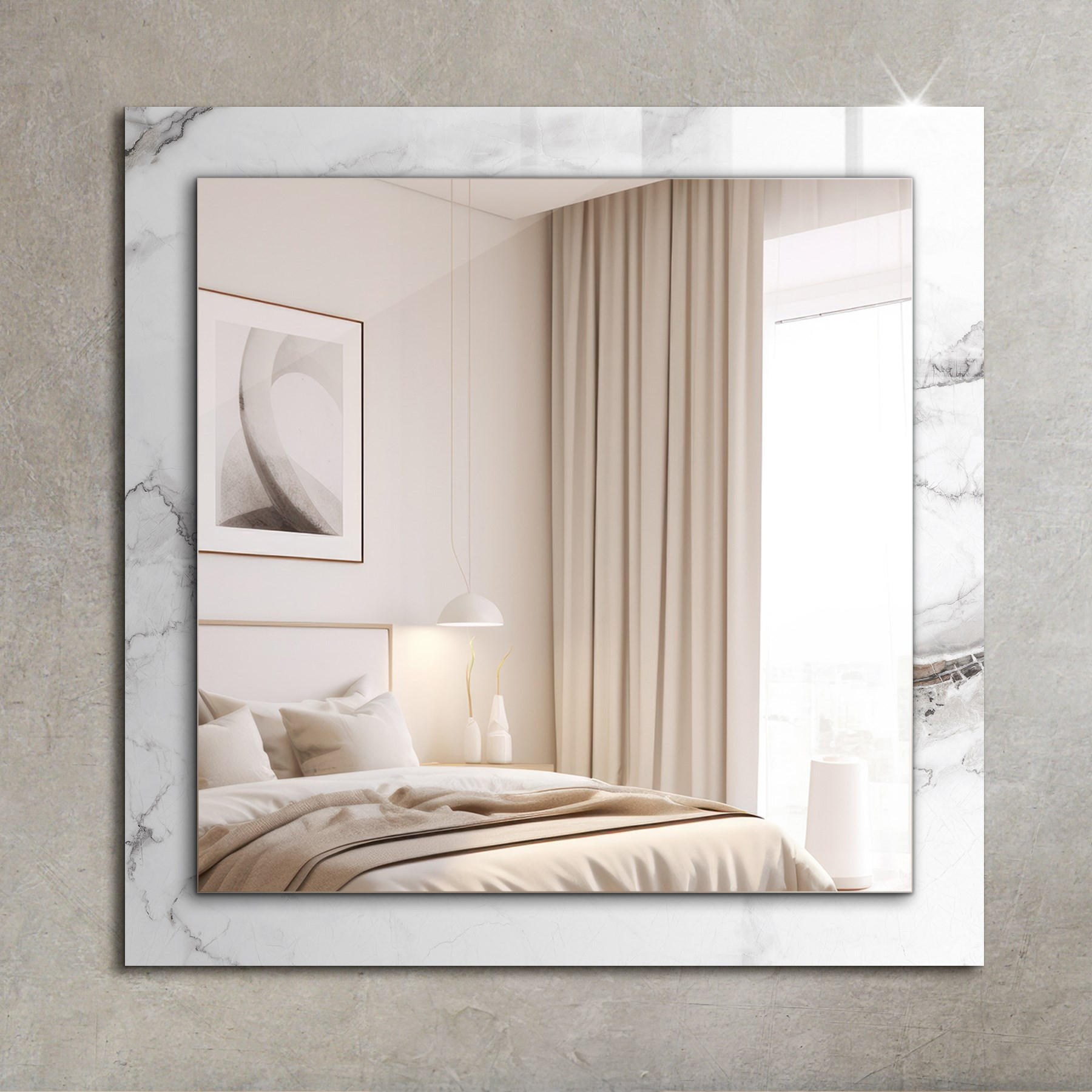 SPIEGEL 60 x 60 cm Rechteckig mit Aufdruck - Weiß, Glas (60/60/0.4cm) - TULUP
