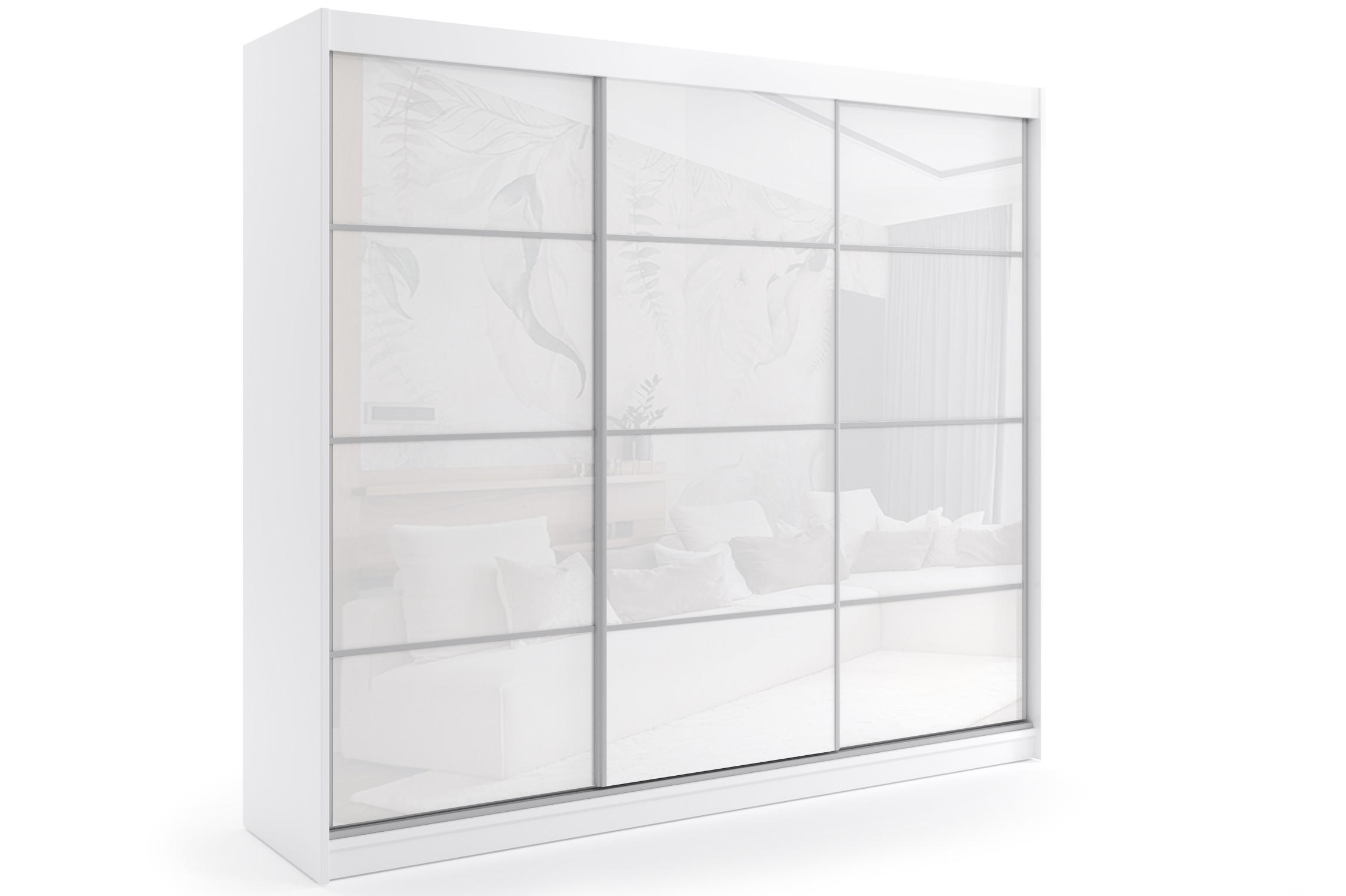 KLEIDERSCHRANK mit Lacobel-Schiebetüren und Aluminium-Leisten - VIVONA - 240 cm Weiß - Weiß, Holzwerkstoff (240/216/61cm) - ALTDECOR