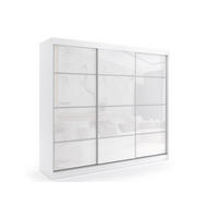 KLEIDERSCHRANK mit Lacobel-Schiebetüren und Aluminium-Leisten, LED-Beleuchtung - VIVONA - 180 cm Weiß - Weiß, Holzwerkstoff (180/216/61cm) - ALTDECOR