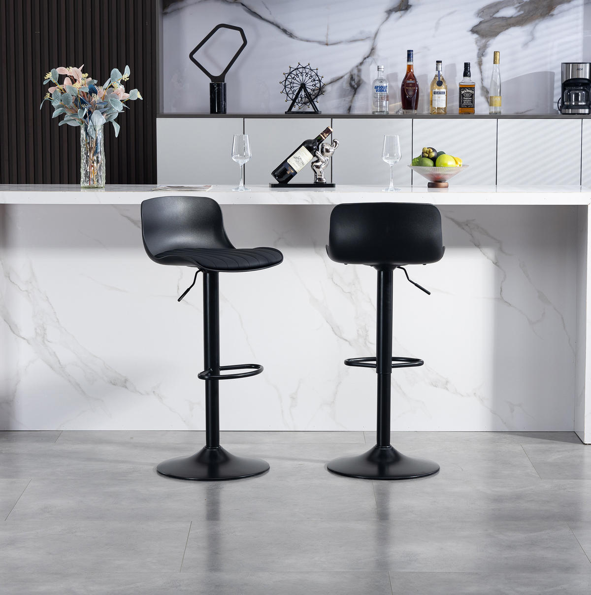 BARHOCKER 2er-Set höhenverstellbar drehbar Metall Black - Schwarz, Metall (44/80/43cm) - Meubliv