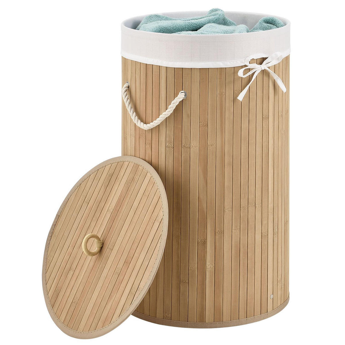 WÄSCHEKORB Curly-Round 55 L natur - Naturfarben, Holz (35/60/35cm) - Juskys