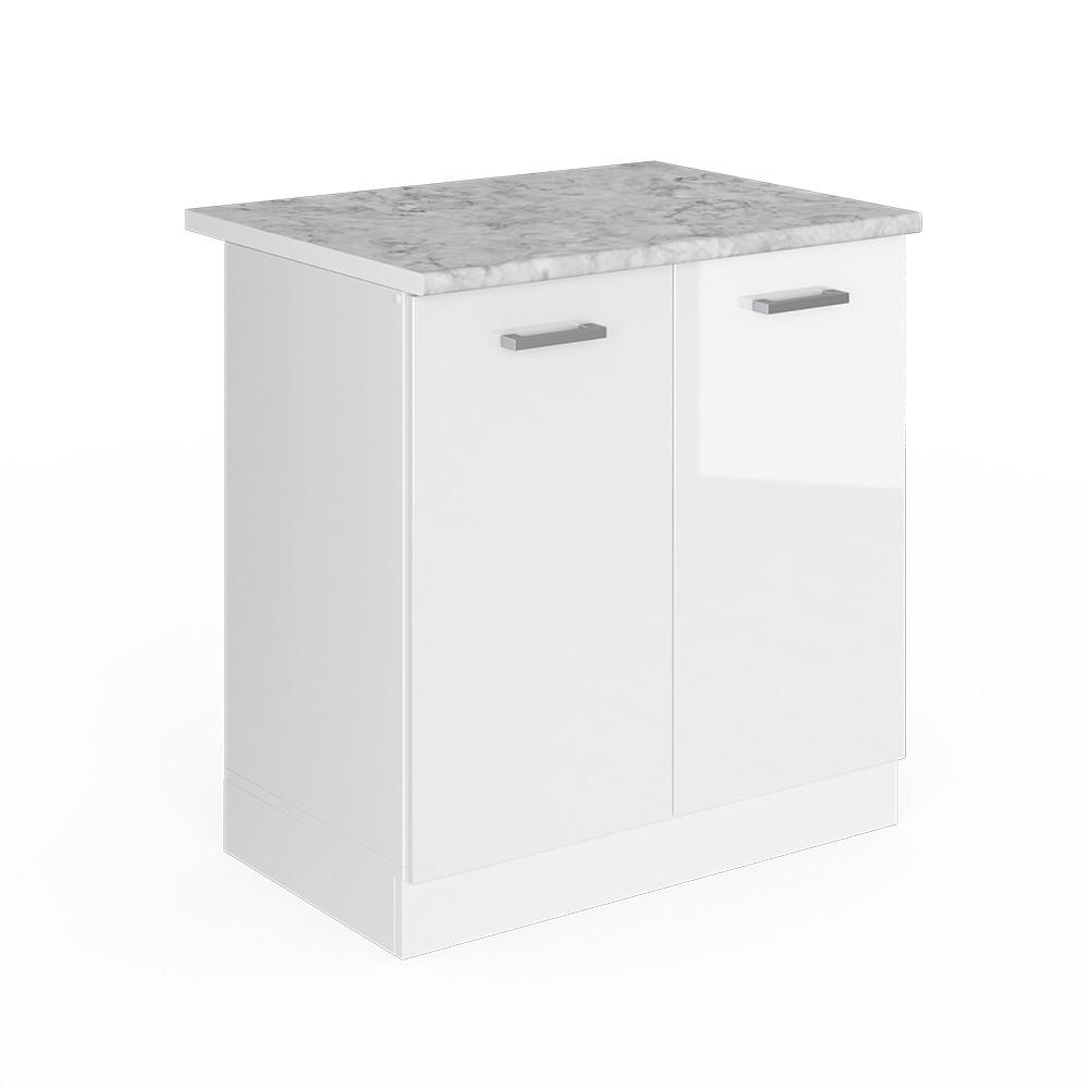 SPÜLENUNTERSCHRANK R-Line Weiß Hochglanz 80 cm mit Türen, mit Arbeitsplatte - Weiß Hochglanz/Weiß, Holzwerkstoff (80/81.6/60cm) - Vicco