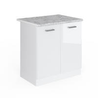 SPÜLENUNTERSCHRANK R-Line Weiß Hochglanz 80 cm mit Türen, mit Arbeitsplatte - Weiß Hochglanz/Weiß, Holzwerkstoff (80/81.6/60cm) - Vicco