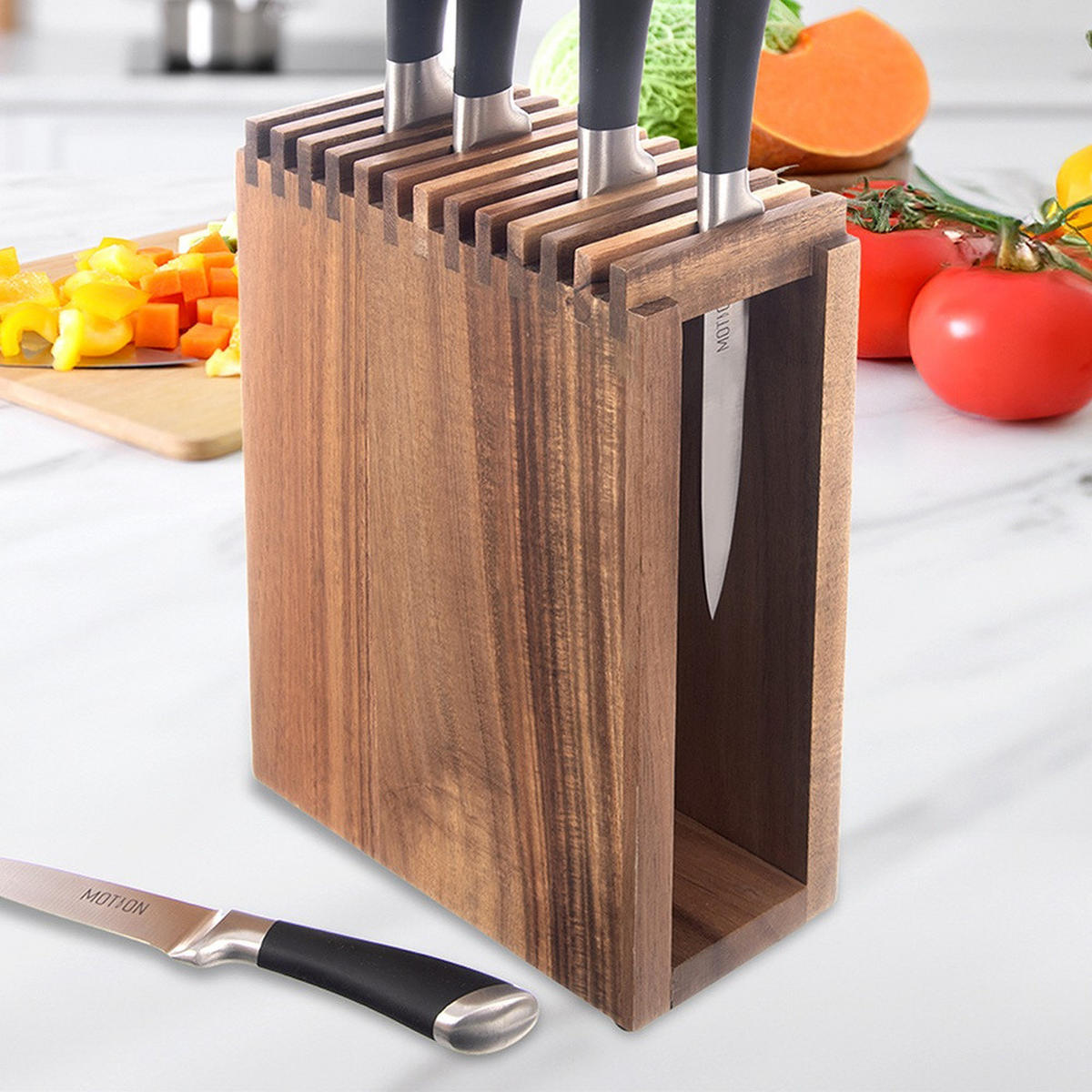 MESSERBLOCK Walnuss 12 Fächer Braun - Braun, Holz (8.5/24/18cm) - Orion 