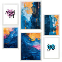 POSTER Set Mit 6 Abstrakte Farben Blau Gold Türkis Formen A3 & A4 Weißer Rahmen - Weiß, Papier (29/3cm) - Nacnic