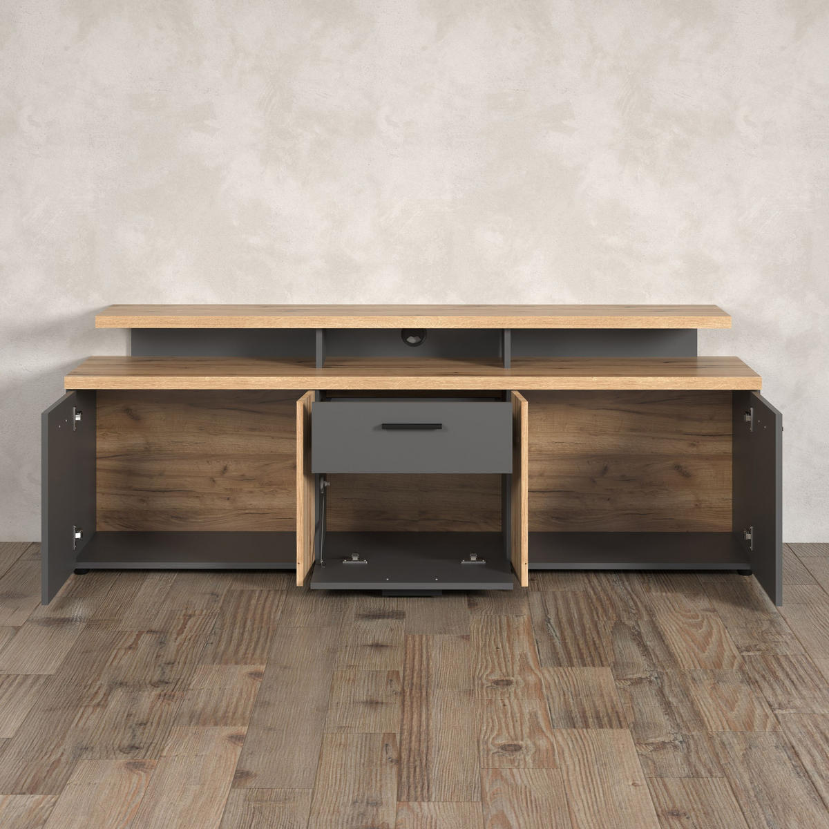 TV-LOWBOARD Esteban Anthrazit 180 / 67 / 47 cm - Anthrazit, Holzwerkstoff (180/67/47cm)